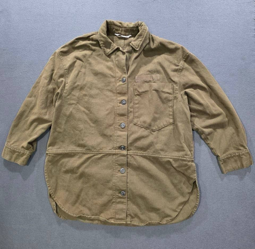 Zara Denim cotton woven Overshirt with Pockets Olive Green X-Large A008531
